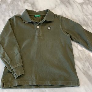 Benetton boys long sleeve polo olive green size XS